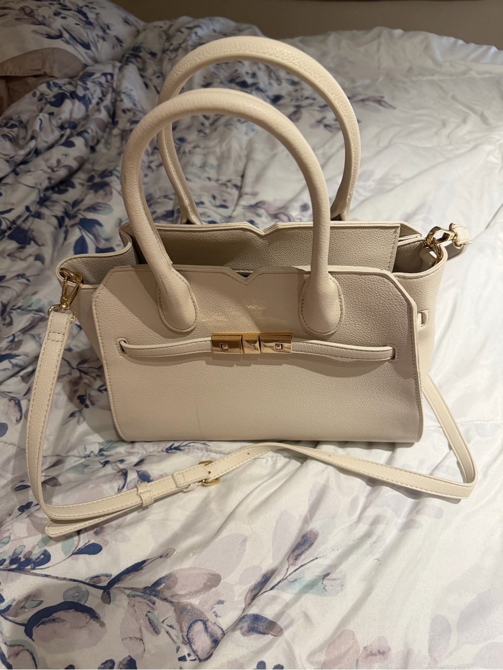 Altar'd State Cream Structured Satchel with Gold Accent Hardware